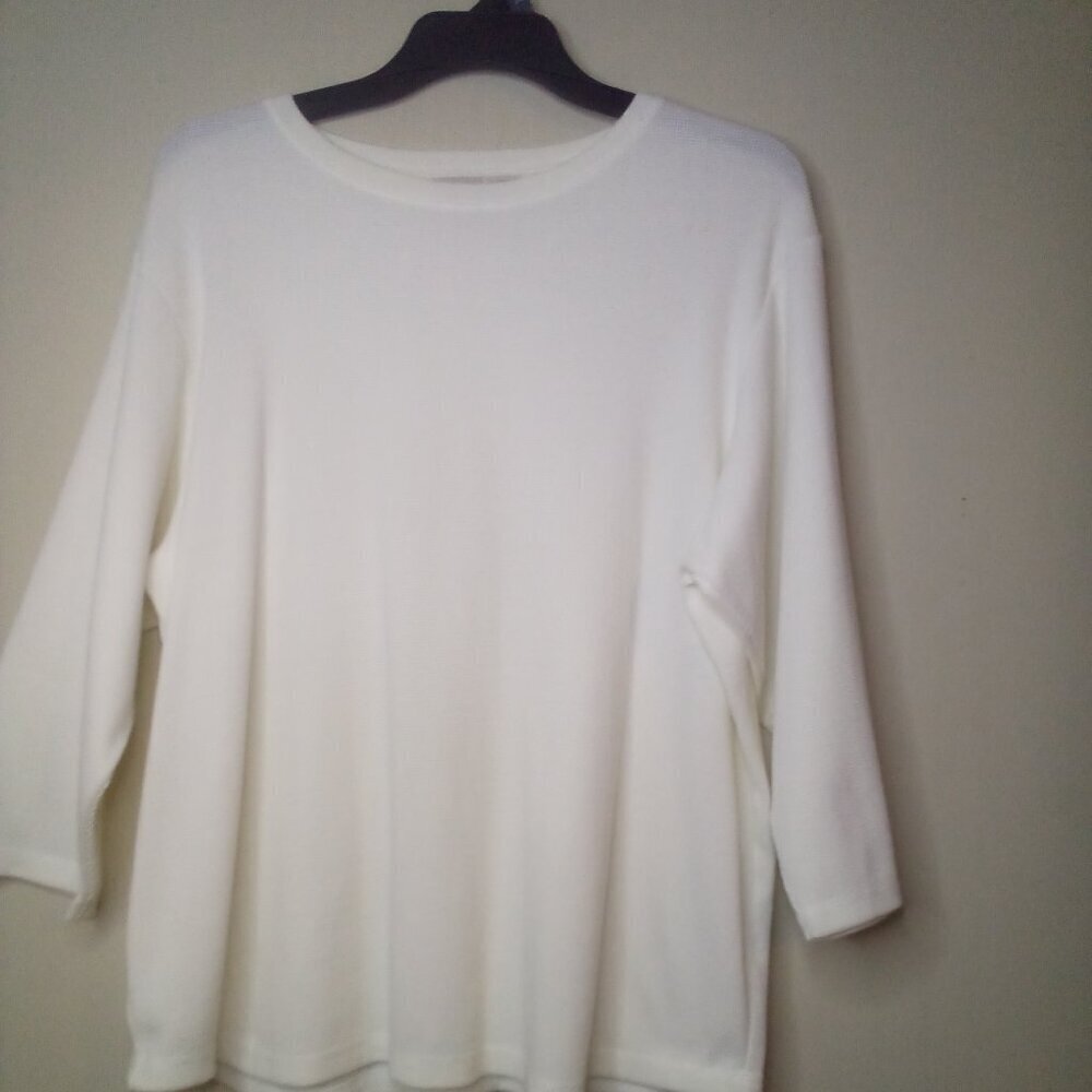 Fiorlini International Shirt 24W 3/4 Sleeve Ribbed Textured Off White